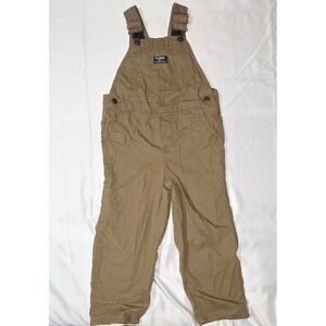 OSHKOSH B'GOSH Bib Overalls Sz 5T Tan Brown Khaki Cotton